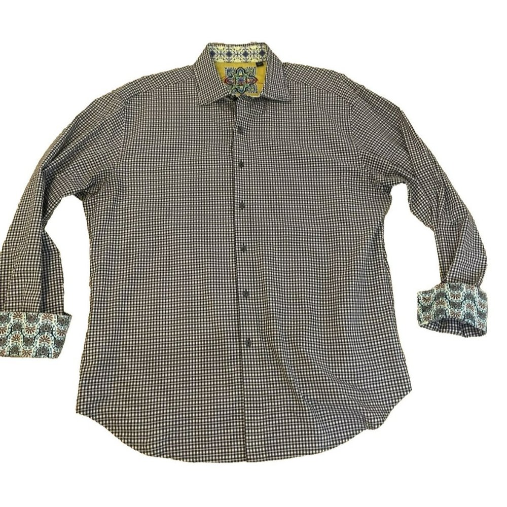 Robert Graham White Black Plaid Button Shirt Flip Cuff Mens Size XXL